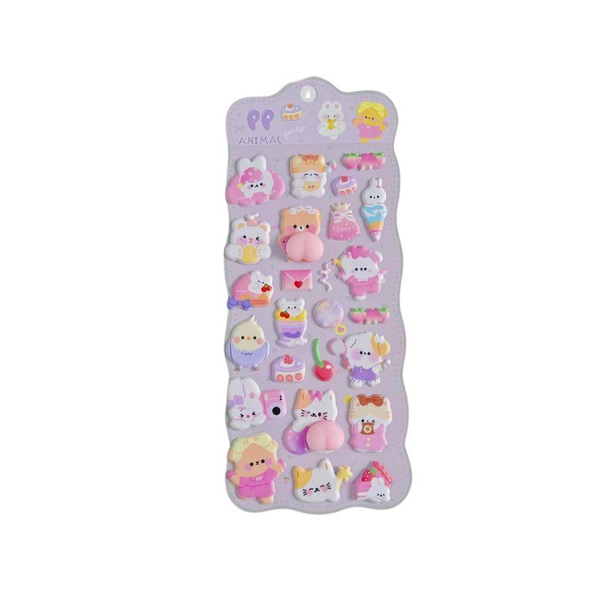 4種各1枚セット】ぷにぷに アニマルステッカー かわいい 立体 シール 