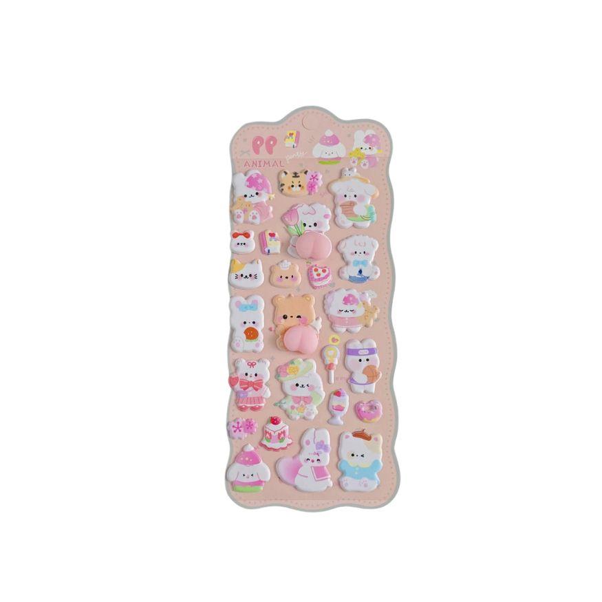 お試し1枚】ぷにぷに アニマルステッカー 薄ピンク かわいい 立体 