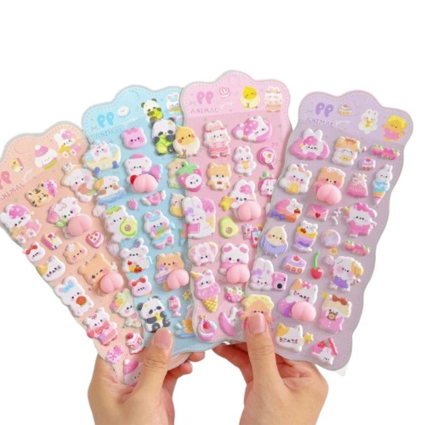 お試し1枚】ぷにぷに アニマルステッカー ピンク かわいい 立体 シール