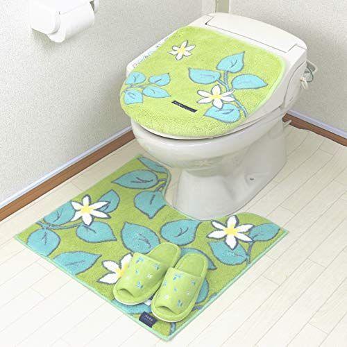 トイレマット おしゃれ 3点セット 洗浄暖房型 普通型 共用タイプ 普通型 スリッパ おしゃれ 北欧 リーフ トイレ用マット グリーン オカ かわいい 花 りん ノルン りん 50 割引