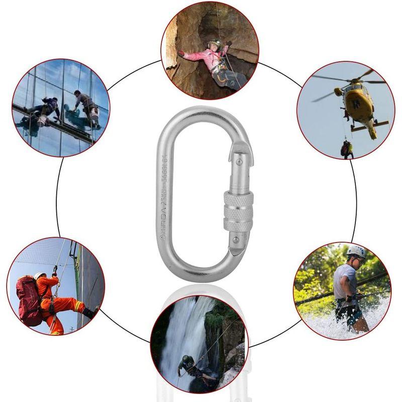 国内送料無料 クライミング ロックカラビナ 登山釦 O型リング 長時間使用 耐荷重25KN（2500 ネジ式ナット回転式 kg）耐久  コンパクト滑り止め 登山、クライミング用品