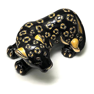 ブラックパンサー大　ドームフランス　黒　水晶　クリスタル　モリオン　置物　動物 ブラックパンサー大 ドームフランス 黒 水晶 クリスタル モリオン 置物