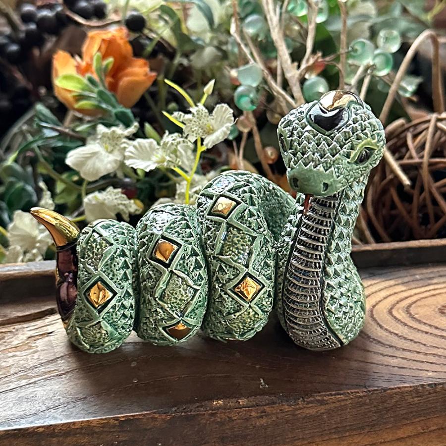 置物 緑ヘビ へび 蛇 陶器 送料無料 F251 |  | 04