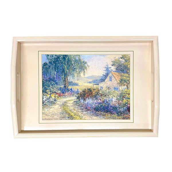 【SALE50％OFF】トレイ PT3-3 白 コテージ トレー お盆 アンティーク調 レトロ カフェ 喫茶 インテリア 雑貨 おしゃれ プレゼント 絵画 ニュージーランド製 | 