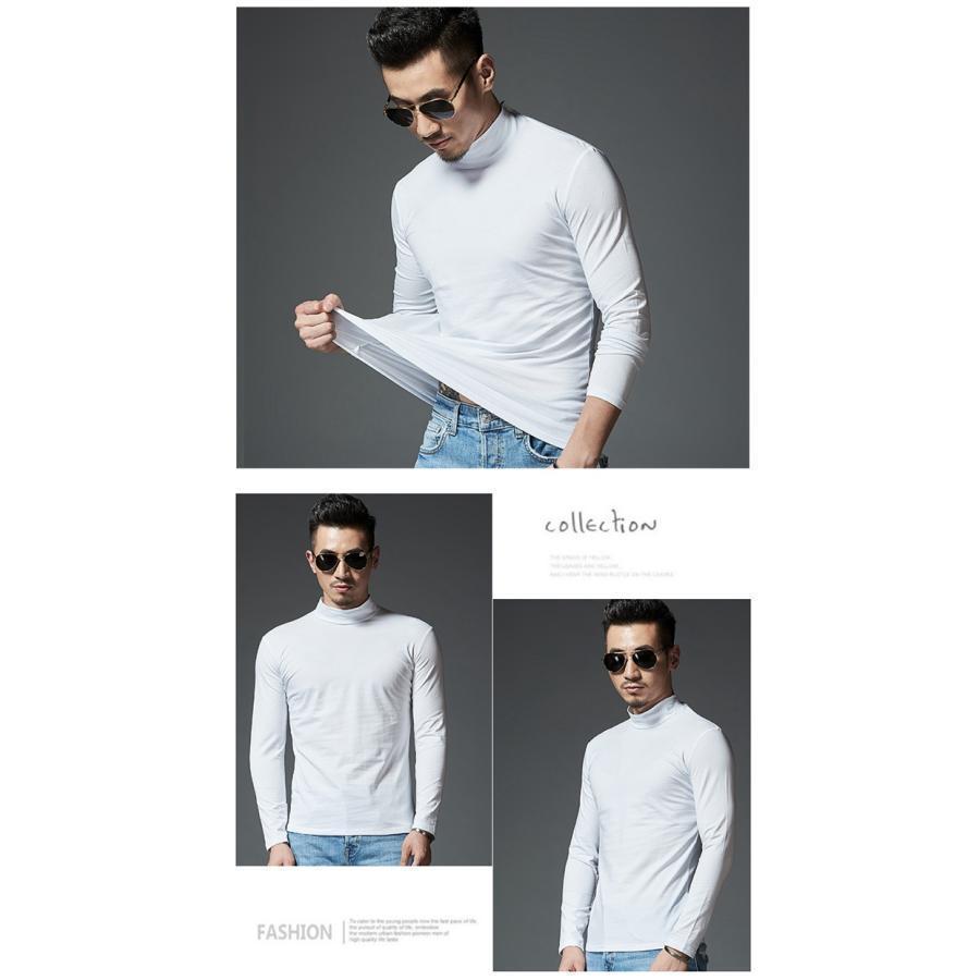 メンズ モックネック 長袖 ハイネックTシャツ カットソー インナー Tシャツ 肌着 ゴルフウェア 無地 春秋 父の日 敬老の日 ビジネス ス ...