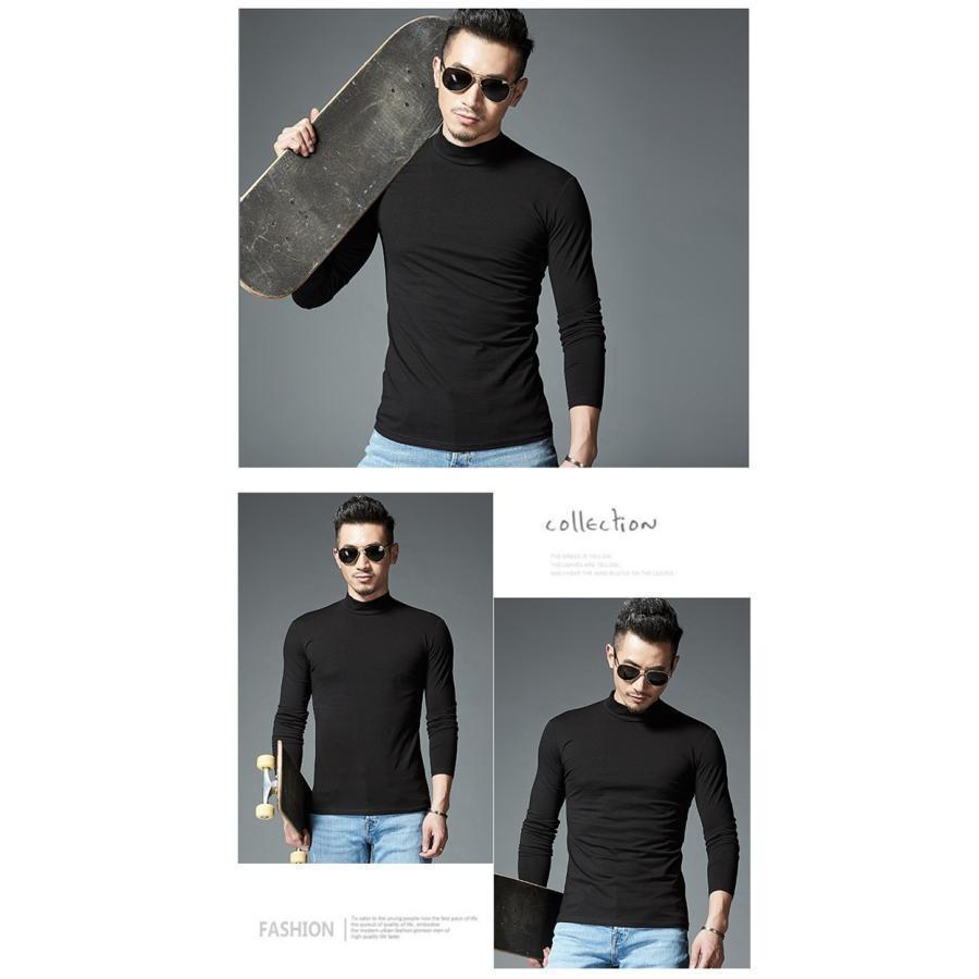 メンズ モックネック 長袖 ハイネックTシャツ カットソー インナー Tシャツ 肌着 ゴルフウェア 無地 春秋 父の日 敬老の日 ビジネス ス ...