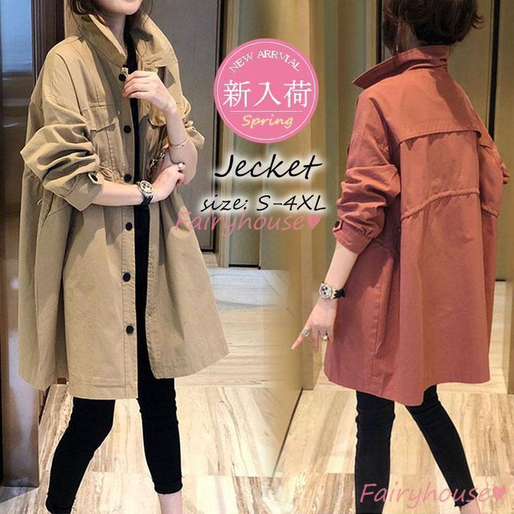 トレンチコート レディース 40代 ミディアム丈ジャケットカーキ