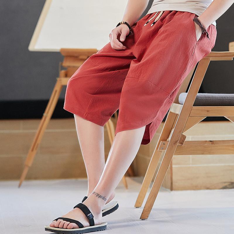 サルエルパンツ メンズ リネン 綿麻 クロップドパンツ ワイド
