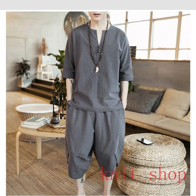 メンズ 夏服 部屋着 セットアップ Tシャツ ハーフパンツ ダボシャツ