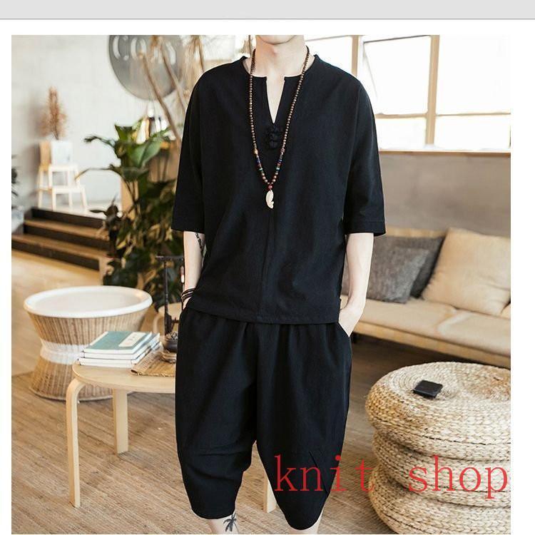 メンズ 夏服 部屋着 セットアップ Tシャツ ハーフパンツ ダボシャツ