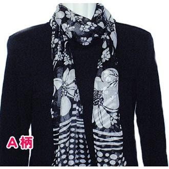 モノトーン花柄ストール スカーフ 白黒 ファッション 首元のおしゃれ