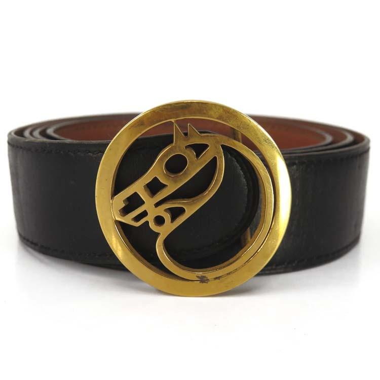 超ポイントアップ祭 送料無料 460 エルメス Hermes 中古 丸l刻印 ゴールド金具 ブラウン ブラック ヴィンテージ リバーシブルベルト 財布 帽子 ファッション小物