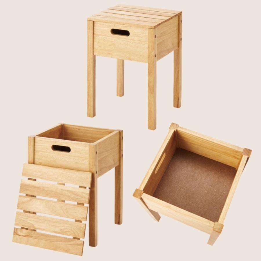 スツール 収納付き 天然木 北欧風 木製 椅子 サイドテーブル ナイトテーブル 天然木 学習 省スペース シンプル 北欧  ナチュラル りんごのほっぺ | 東谷 | 09