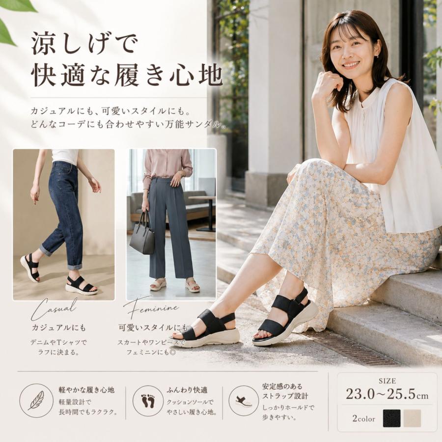 サンダル レディース ミュール 2way スクエアトゥ 太ヒール 5cmヒール