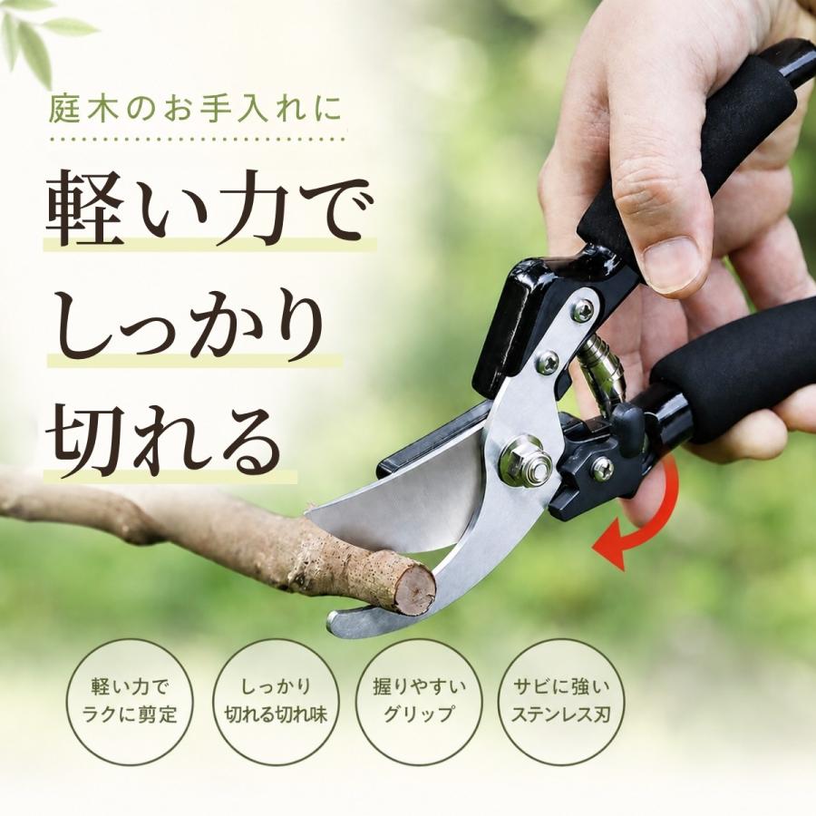 ラチェット式 剪定ばさみ 太枝対応剪定ばさみ 剪定ハサミ 園芸ハサミ 園芸ばさみ 軽い力で切れる 太枝対応 よく切れる 握りやすい | 