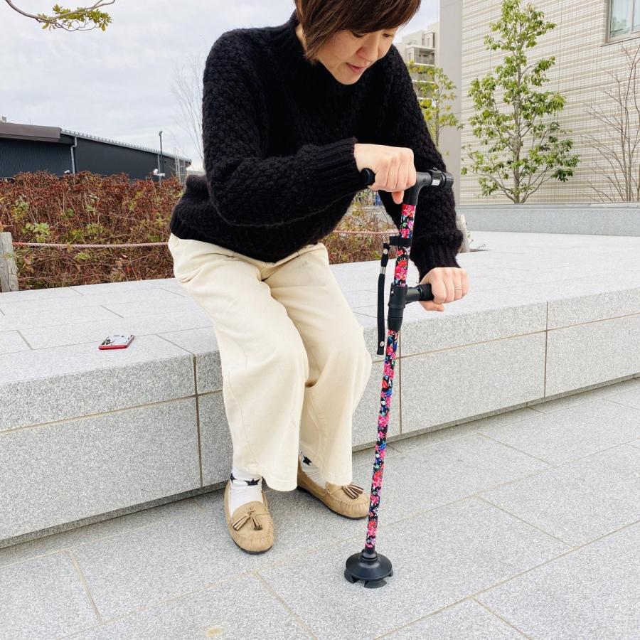 杖 折りたたみ 軽量 つえ 介護 おしゃれ 女性用 花柄 自立式 5段階調整 伸縮式 70cm ~ 80cm 収納巾着袋 4点足 LEDライト 婦人用 折り畳み 敬老の日 プレゼント｜ringostore｜13