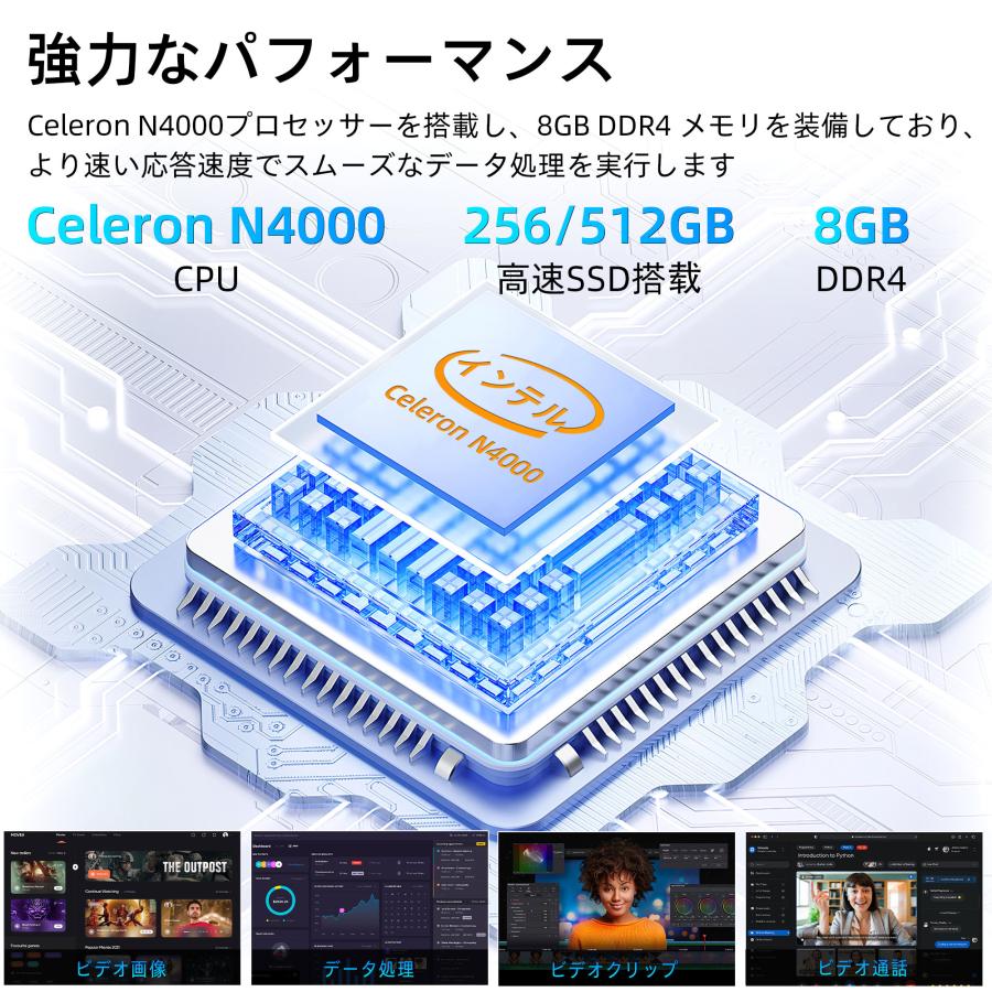 新品ノートパソコン14インチ FHD Win11搭載 Office付 Celeron N4000 メモリ8GB DDR4 SSD256GB（最大512GBまで増設可）Wi-Fi対応 Bluetooth 日本語KBフィルム付｜rinkai-store｜02