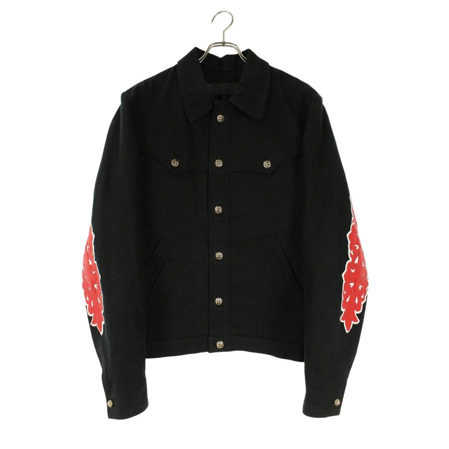 クロムハーツ サイズ:L  CLASSIC JEAN クラシックジーン 袖フローラルレザーパッチクロスボールボタンデニムジャケット 中古 SJ02 CHROME HEARTS（クロムハーツ） サイズ:L CLASSIC JEAN クラシック