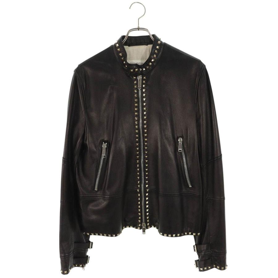ヴァレンティノ サイズ:48 PV3NA71P2AD スタッズ装飾ダブルジップアップレザージャケット 中古 BS99 VALENTINO（ヴァレンティノ） サイズ:48 PV3NA71P2AD スタッズ装飾