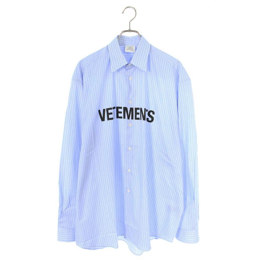 定番 Ue51sh300s 0054 Rinkan Vetements Sj02 ヴェトモン メンズファッション 21ss Blue シャツ カジュアルシャツ ロゴプリントオーバーサイズシャツ サイズ M 長袖 Light 長袖