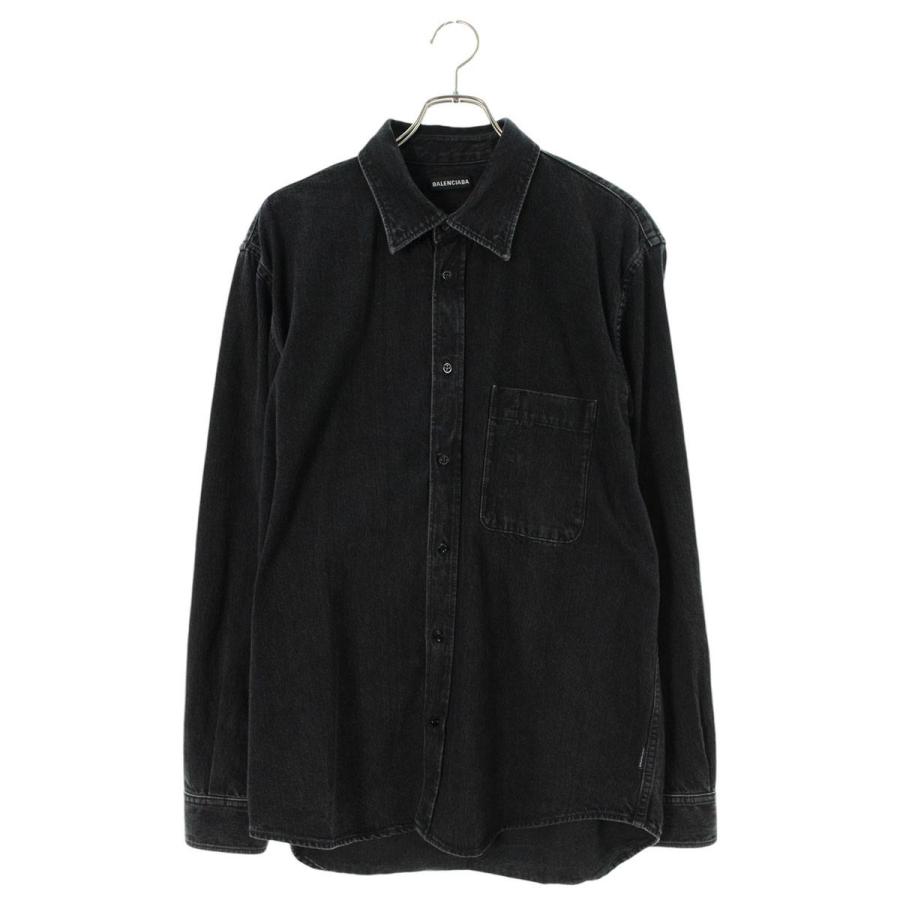 新品　バレンシアガ　デニム　シャツ　37　ブラック　黒　バック　ロゴ 新品バレンシアガデニムシャツ37ブラック黒バックロゴ