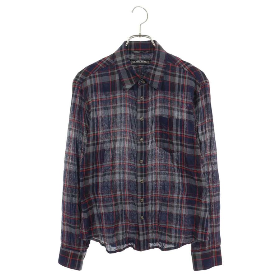 クロムハーツ サイズ:SM（JVP) BSフレアボタンチェック柄コットン長袖シャツ 中古 GZ11 CHROME HEARTS（クロムハーツ） サイズ:SM（JVP) BSフレアボタン