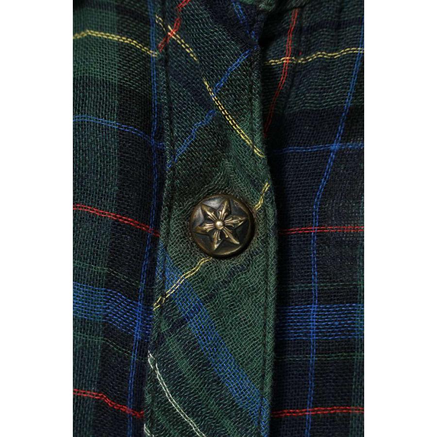 クロムハーツ スターボタンクロスパッチガーゼチェック長袖シャツ メンズ XS CHROME HEARTS（クロムハーツ） サイズ:XS スターボタンクロスパッチ