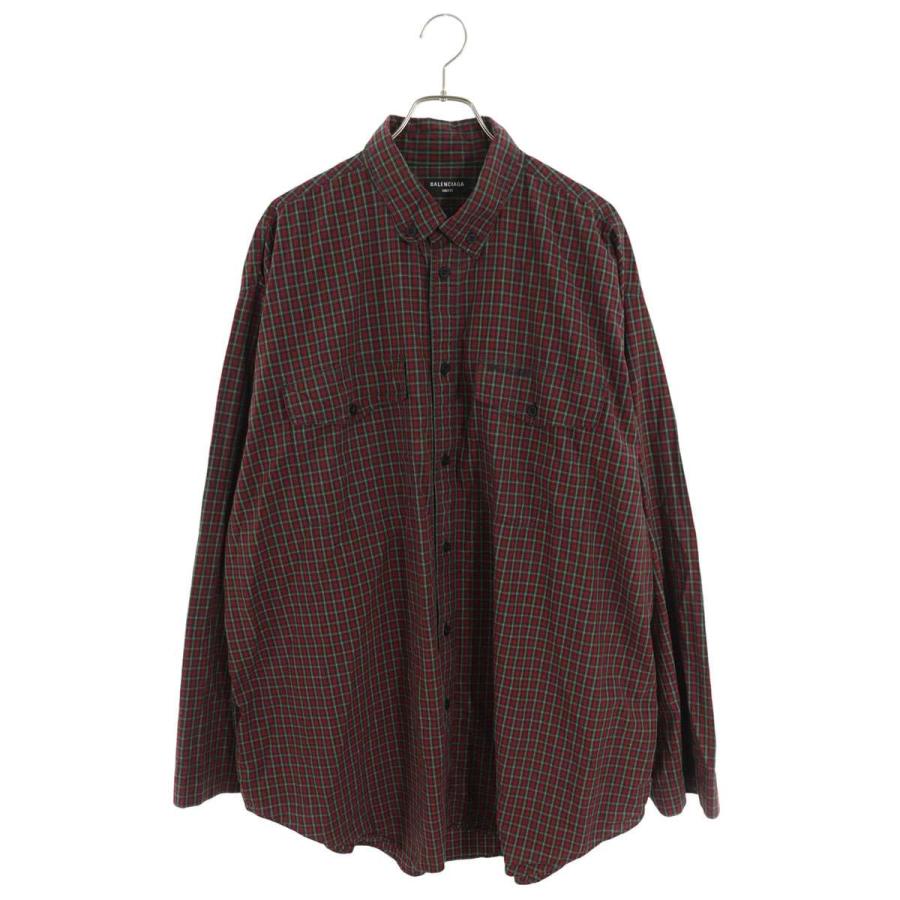 バレンシアガ サイズ:M  658806 TKM36 ロゴ刺繍チェック長袖シャツ 中古 OM10 BALENCIAGA（バレンシアガ） 長袖シャツ サイズ:M 658806 TKM36 ロゴ