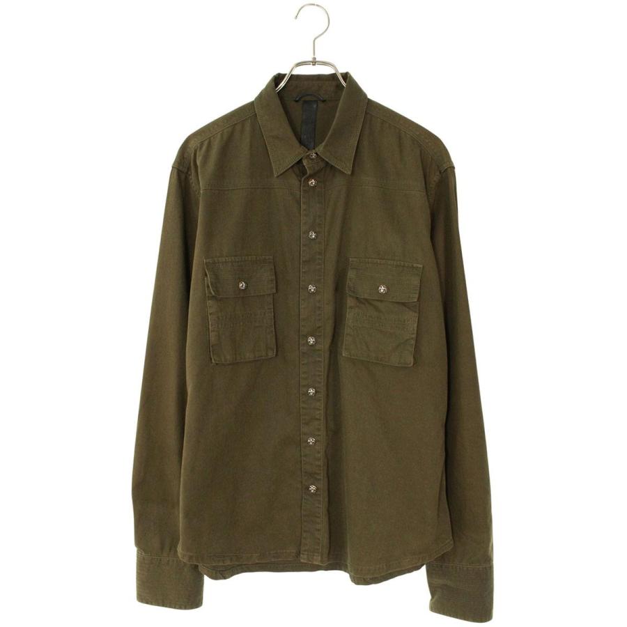 クロムハーツ サイズ:L  ARMY FBRC BSフレアボタンミリタリー長袖シャツ 中古 SJ02 CHROME HEARTS（クロムハーツ） 長袖シャツ サイズ:L ARMY FBRC BS