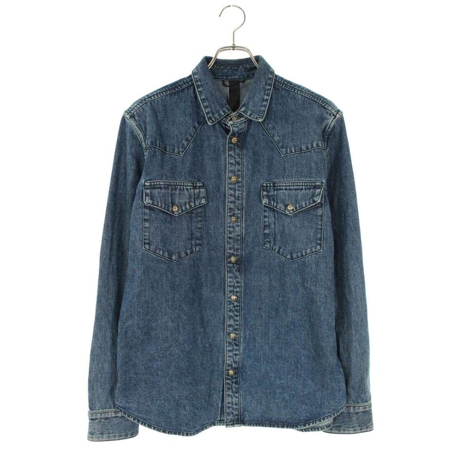 クロムハーツ サイズ:L  DENIM WESTERN O デニムウエスタン 袖クロスパッチクロスボタンデニム長袖シャツ 中古 SJ02 CHROME HEARTS（クロムハーツ） 長袖シャツ サイズ:L DENIM WESTERN O