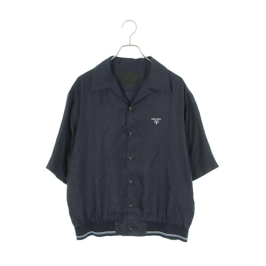 プラダ 半袖シャツ 22SS サイズ:M ロゴプリントリブデザインシルク半袖  