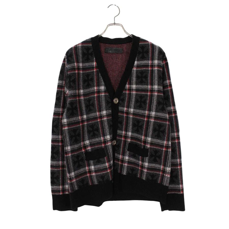 クロムハーツ サイズ:S BIG CITY チェック柄カシミアニットカーディガン 中古 OM10 CHROME HEARTS（クロムハーツ） サイズ:S BIG CITY チェック柄カシミア