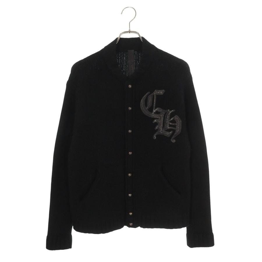 クロムハーツ サイズ:S CHレザーパッチクロスボールボタンカシミヤニットカーディガン 中古 SJ02 CHROME HEARTS（クロムハーツ） サイズ:S CHレザーパッチクロスボール