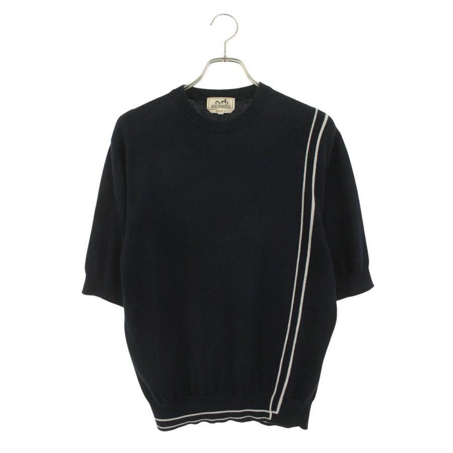 エルメス サイズ:S  24SS  グラフィックライン ライン切替コットンカシミヤハーフスリーブニット 中古 BS99 HERMES（エルメス） ニット サイズ:S 24SS グラフィックライン ライン
