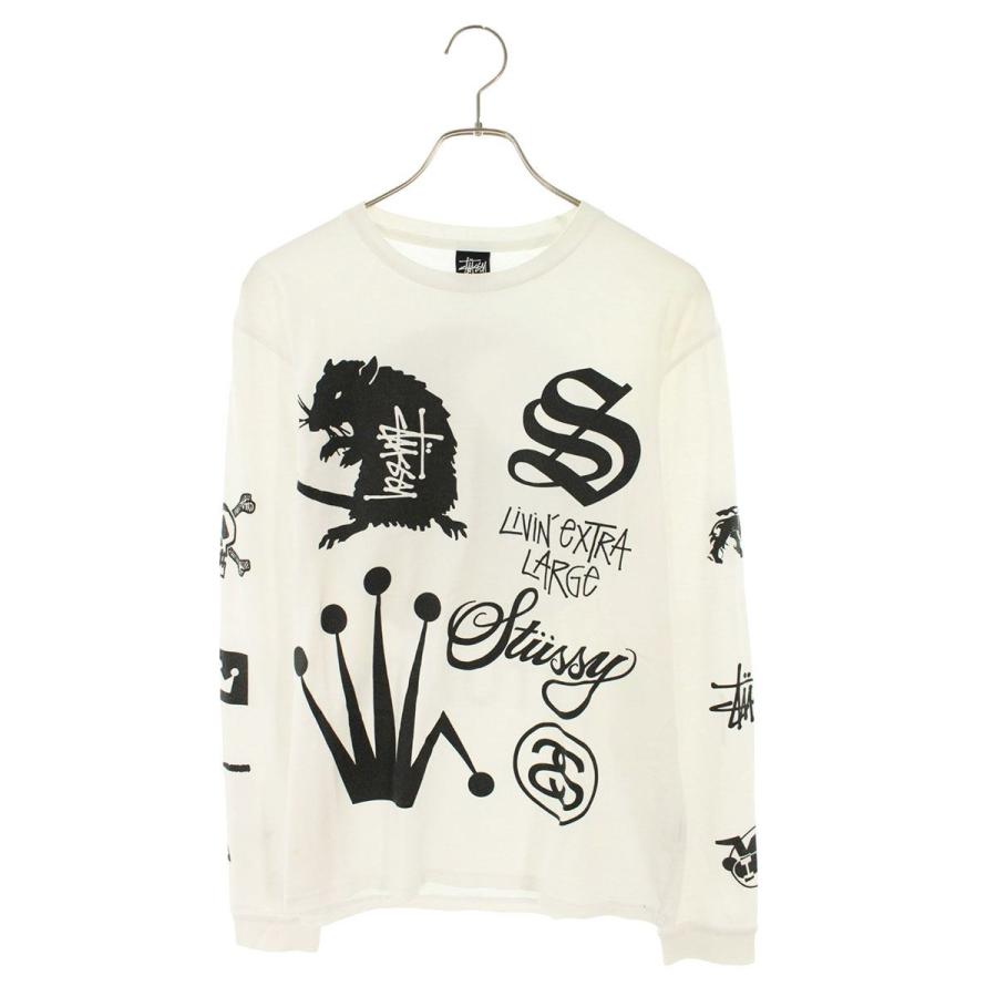 90s00sStussy スカル刺繍肘パッド付フットボール長袖カットソー 希少 STUSSY（ステューシー） サイズ:L バック8ボールロゴ長袖カットソー
