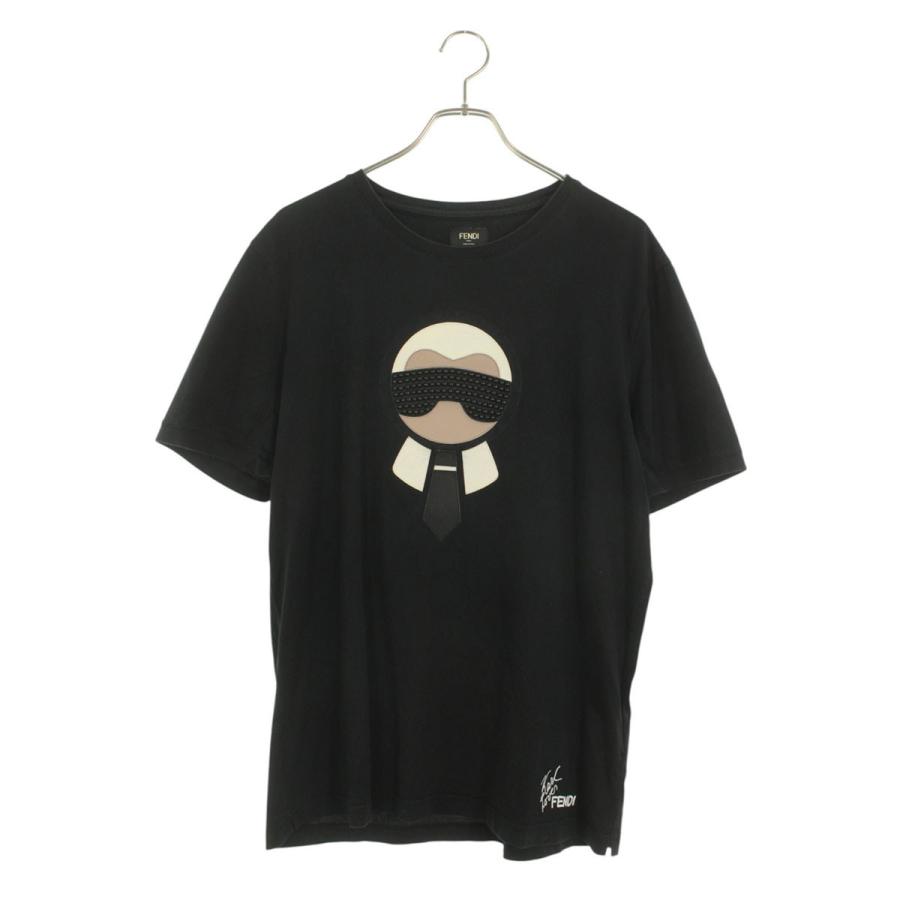 FENDI×カールラガーフェルドコラボTシャツ FENDI フェンディ Tシャツ メンズM ブラック／マルチカラー コットン