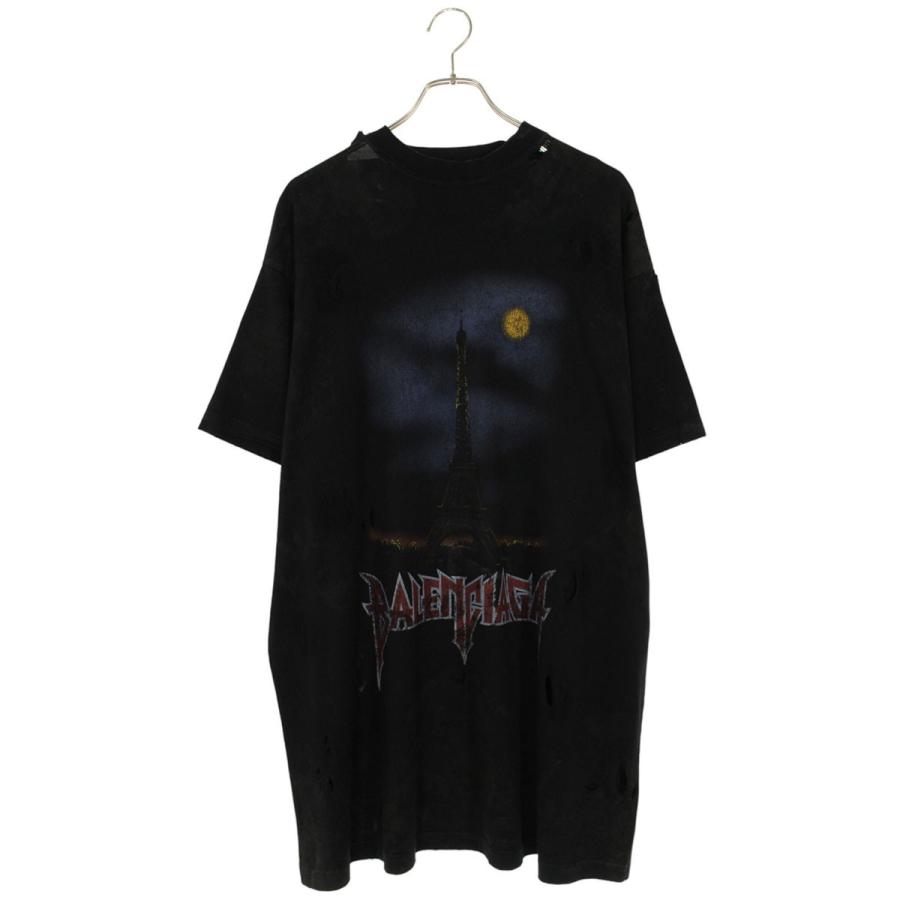 バレンシアガ サイズ:1  23SS  739028 TOVE4 パリムーンユーズド加工オーバーサイズTシャツ 中古 SB01 BALENCIAGA（バレンシアガ） Tシャツ サイズ:1 23SS 739028 TOVE4 パリ