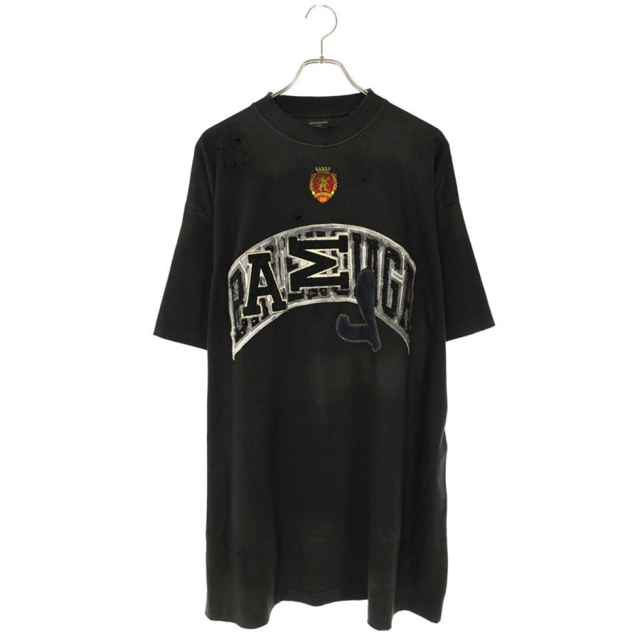 バレンシアガ サイズ:1 23SS 739028 TOVN2 クラッシュダスト加工ワッペンTシャツ 中古 BS55 BALENCIAGA（バレンシアガ） Tシャツ サイズ:3 23SS 739028 TOVN2
