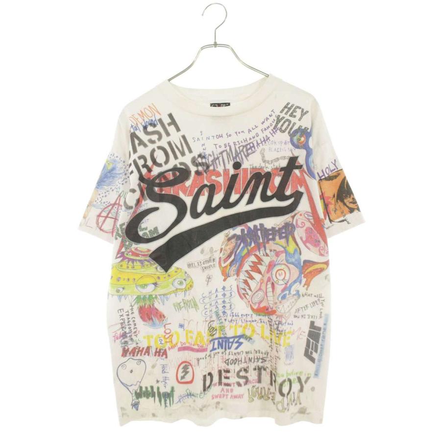 セントマイケル カイカイキキ サイズ:M SM-A21-0000-071 ペイント総柄グラフィックTシャツ 中古 SB01