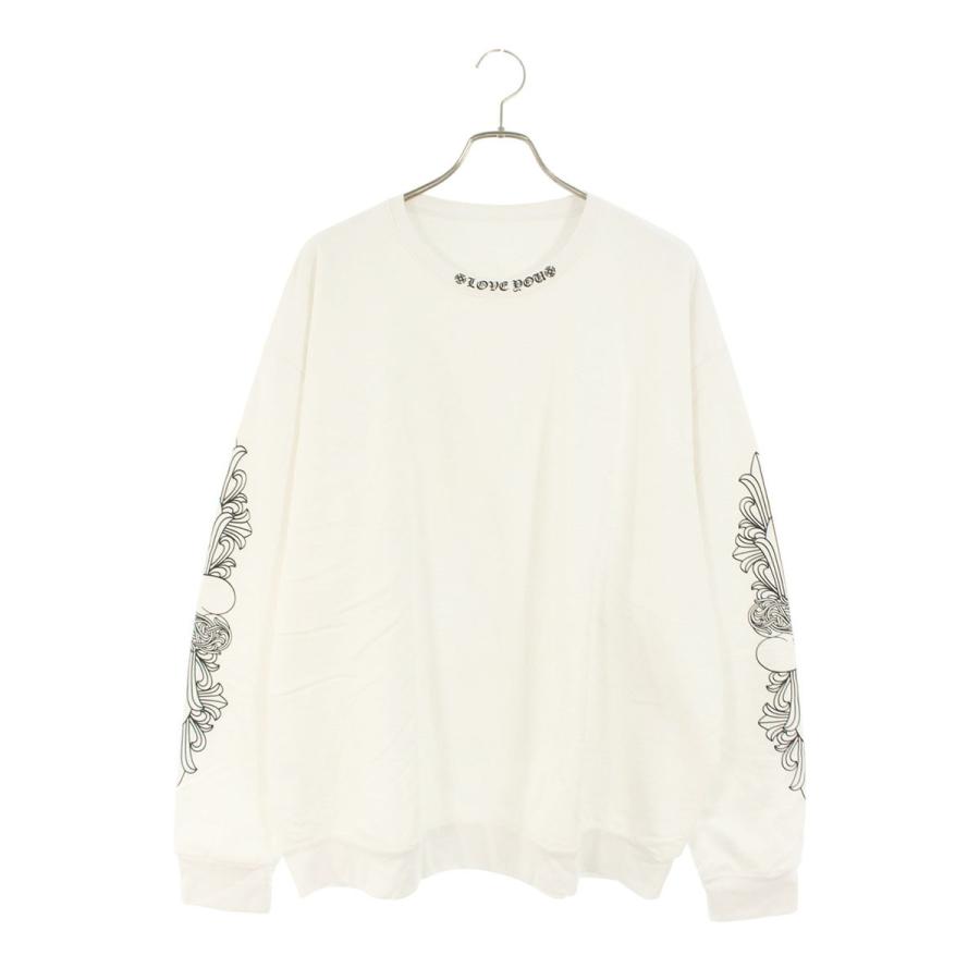 クロムハーツ サイズ:XL  LOVE YOU CREW SWTSHRT 袖フローラルクロスハートプリントスウェット 中古 SS07 CHROME HEARTS（クロムハーツ） スウェット サイズ:XL LOVE YOU CREW