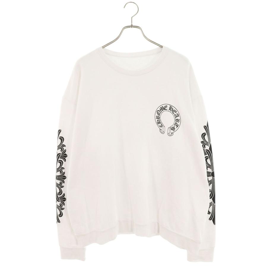 新作ロンT/クロムハーツ　袖フローラル　バックホースシュープリント　L ホワイト CHROME HEARTS（クロムハーツ） Back Horseshoe L/S バックホース