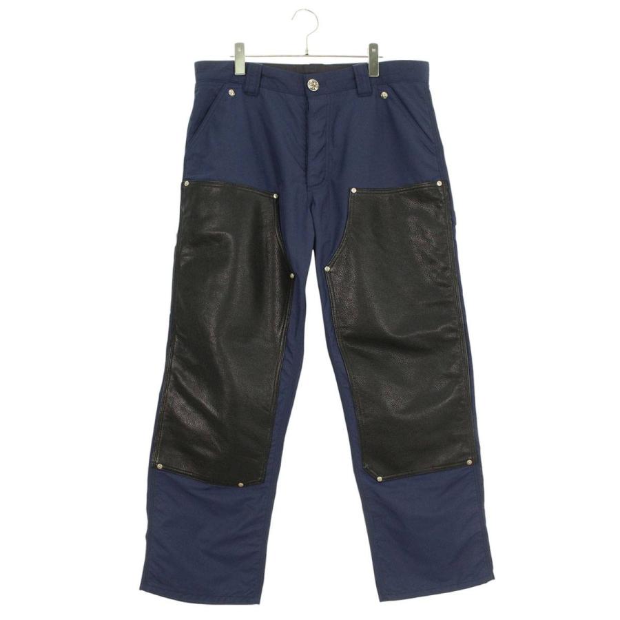 クロムハーツ サイズ:34インチ  CARPENTER DOUBLE KNEE クロスパッチ付きレザー切替ナイロンカーペンターロングパンツ 中古 GZ11 CHROME HEARTS（クロムハーツ） ロングパンツ 34インチ CARPENTER