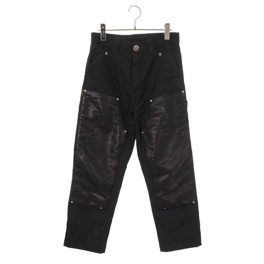 クロムハーツ サイズ:28インチ  CARPENTER DOUBLE KNEE クロスパッチ付きレザー切替ナイロンカーペンターロングパンツ 中古 SS07 CHROME HEARTS（クロムハーツ） ロングパンツ 28インチ CARPENTER