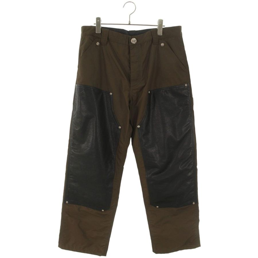 クロムハーツ サイズ:34インチ  CARPENTER DOUBLE KNEE クロスパッチ付きレザー切替ナイロンカーペンターロングパンツ 中古 SJ02 CHROME HEARTS（クロムハーツ） ロングパンツ 34インチ CARPENTER