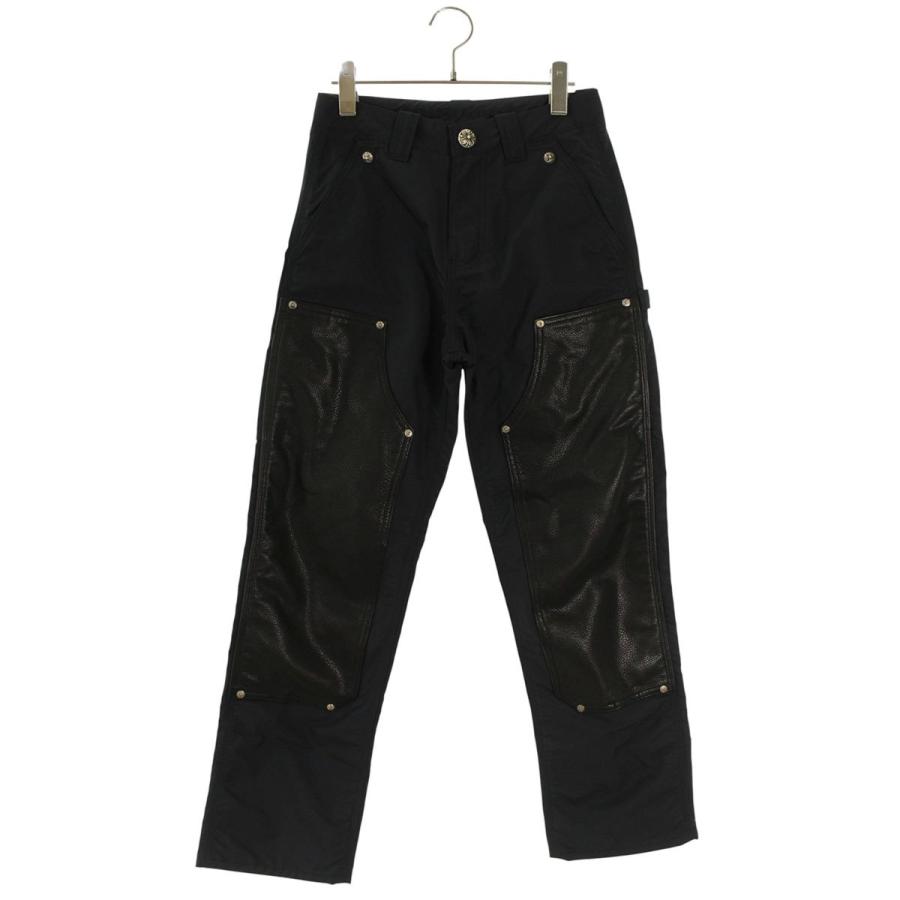 クロムハーツ  CARPENTER DOUBLE KNEE クロスパッチ付きレザー切替ナイロンカーペンターロングパンツ メンズ 25インチ CHROME HEARTS（クロムハーツ） 25インチ CARPENTER DOUBLE KNEE