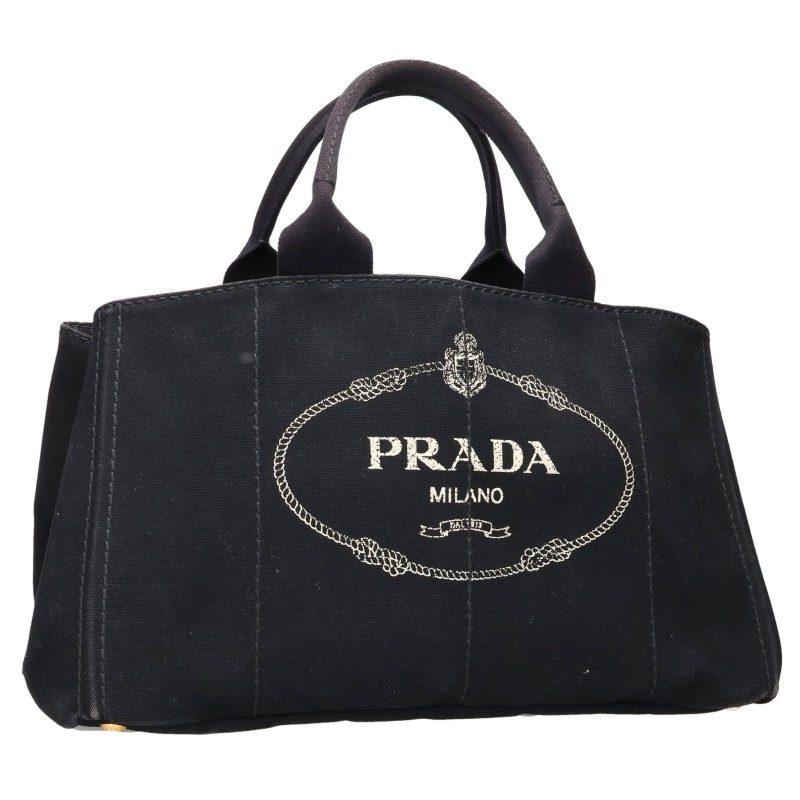 【PRADA】トートバッグ　カナパ　三角ロゴプレート　キャンバス　ブラック PRADA（プラダ） カナパ 三角ロゴプレート装飾ロゴキャンバストート