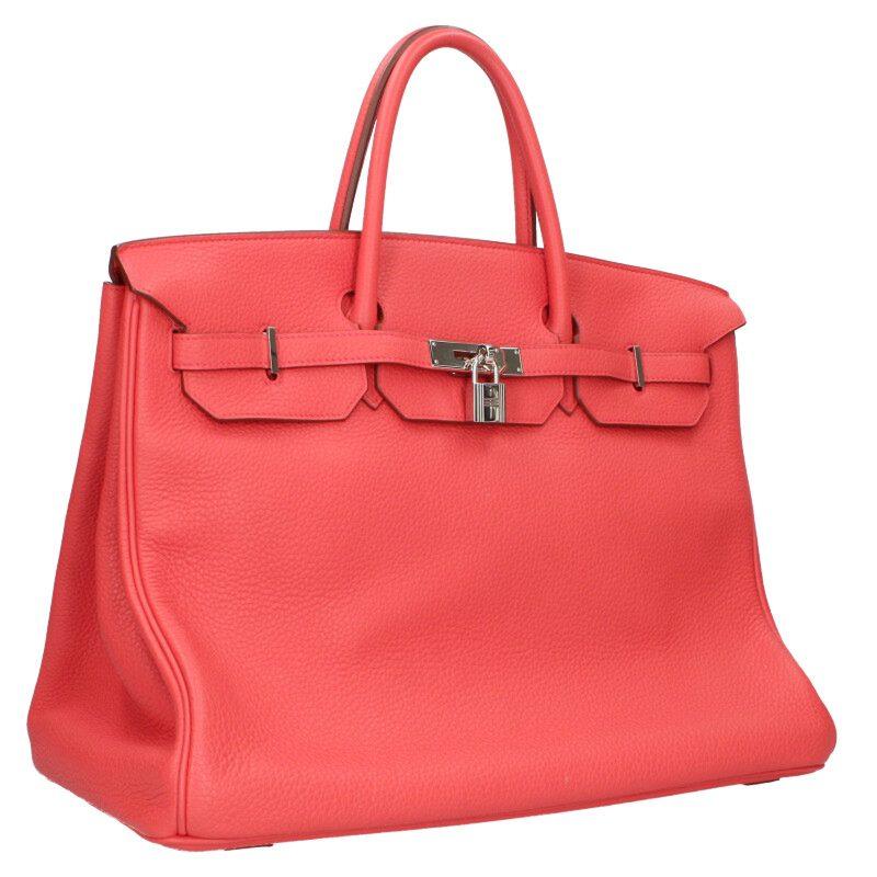 エルメス サイズ:40  バーキン40 □M刻印 SV金具トリヨンクレマンス フランボワーズハンドバッグ 中古 SB01 HERMES（エルメス） ハンドバッグ バーキン40 □M刻印 SV金具トリヨン