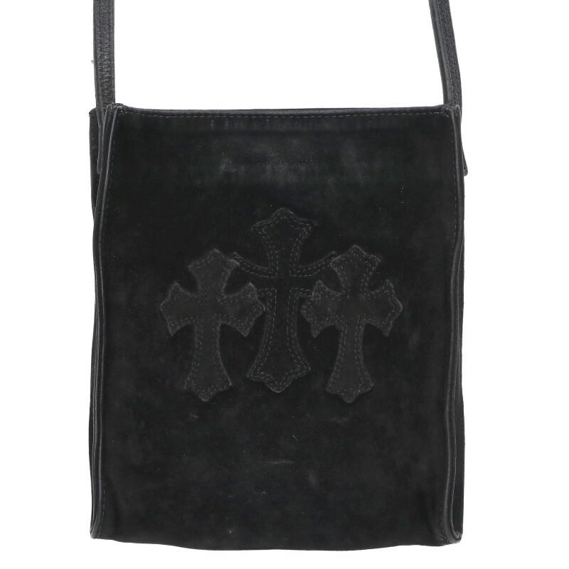 クロムハーツ   SQ PKT 3CEME CRS スクエアポケット 3クロスパッチスエードレザーショルダーバッグ 中古 OK15 CHROME HEARTS（クロムハーツ） SQ PKT 3CEME CRS スクエアポケット 3