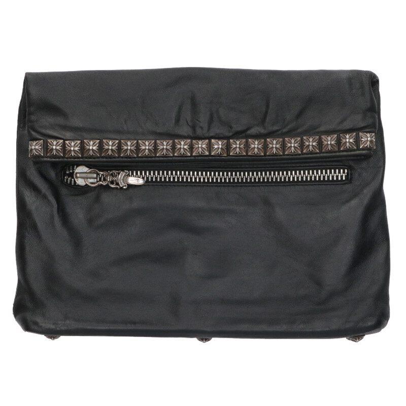 クロムハーツ  ピラミッド装飾レザークラッチバッグ 中古 SJ02 CHROME HEARTS（クロムハーツ） クラッチバッグ ピラミッド装飾レザー