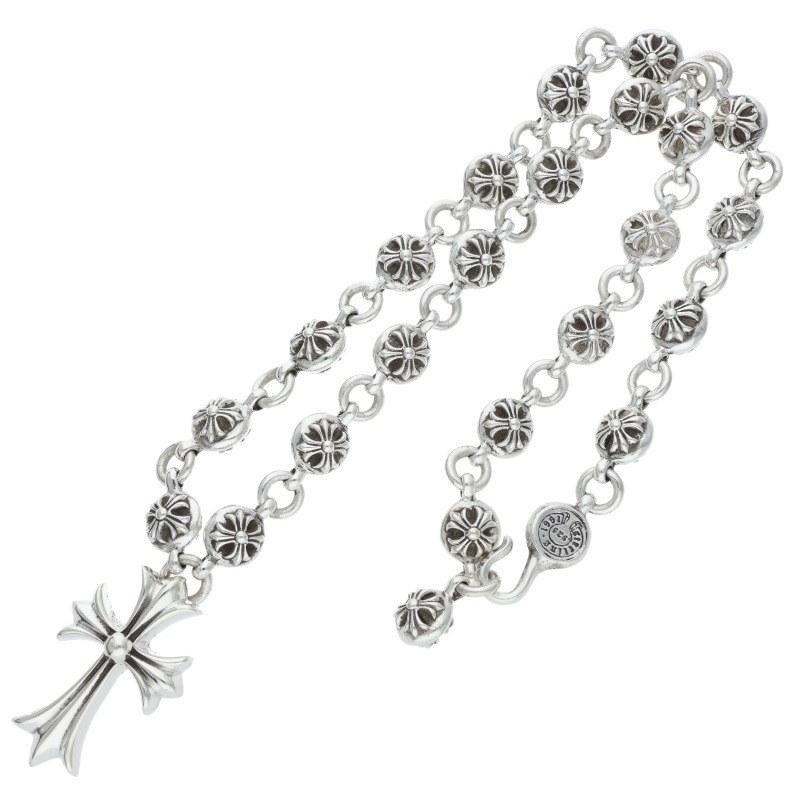 新品未使用 クロムハーツ シルバー クロスネックレス クロムハーツ CH クロス ネックレス ボール チェーン シルバー